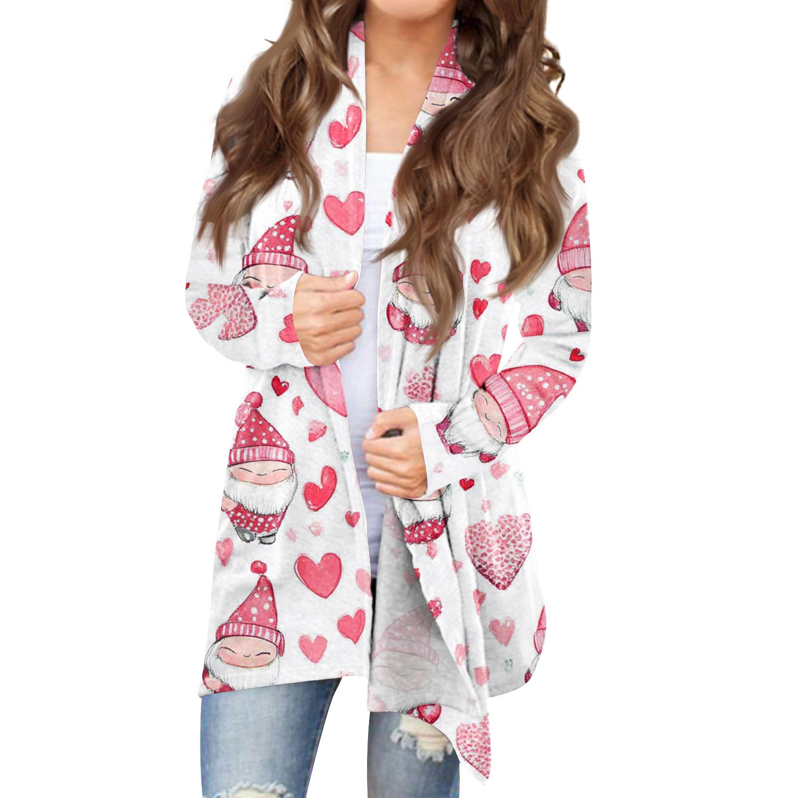 

Women s Fashionable Loose-Fit Casual Cardigan With Christmas Print Mid-Length Coat XL арбуз красный