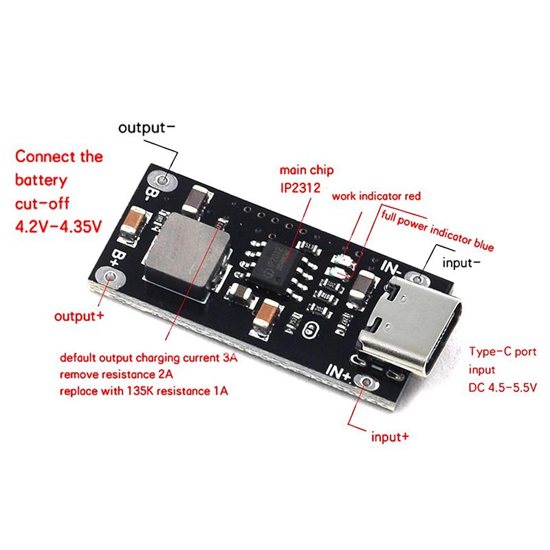 High Efficiency USB Type-C High Voltage Input 3A Polymer Triple Lithium Battery Fast Charging Board IP2312 CC/CV Mode 5V To 4.2V