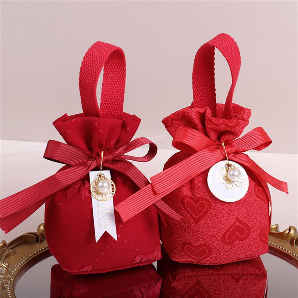 6PCS Wedding Candy Bags Wedding Candy Boxes Drawstring Ribbon Bow Pouches Gift Box Creative Candy Packaging Bag
