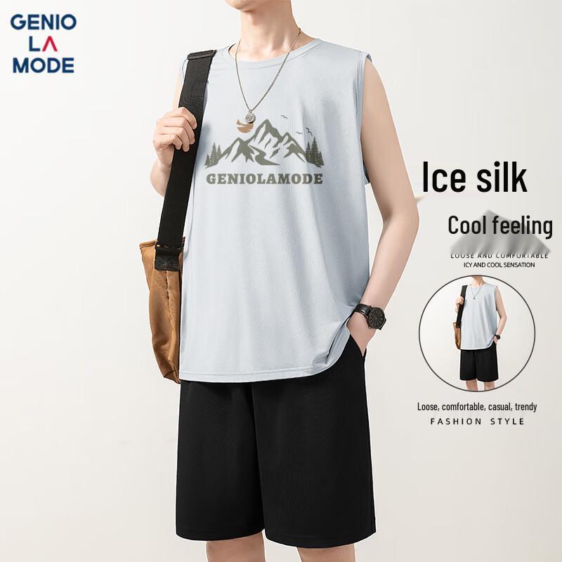 Мужская охлаждающая сетчатая майка без рукавов из ледяного шелка GENIOLAMODE XL