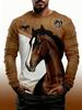 Men's T-Shirt Running Horse Graphic 3D Print Fashion Long Sleeve Crew Neck Unisex Tee Shirt Casual Summer Personality Men's Top