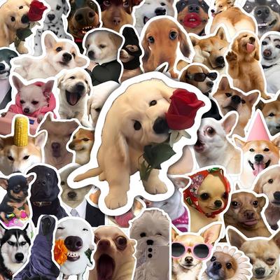 50-Pack PVC Stickers: Cute & Creative Pet Dog Expressions for DIY Journals & Notebooks