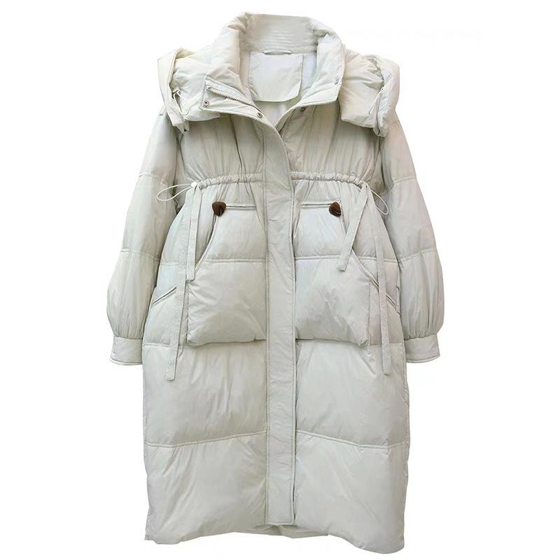 Sweet and fashionable long white duck down jacket women's winter new hooded warm small temperament coat