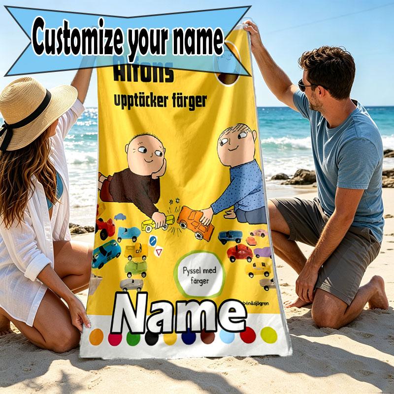 Custom Name Personalized Alfons Aberg Print Beach Towel, for Trip Camping Beach Party Home Decor, Birthday Gift for Family & Friends