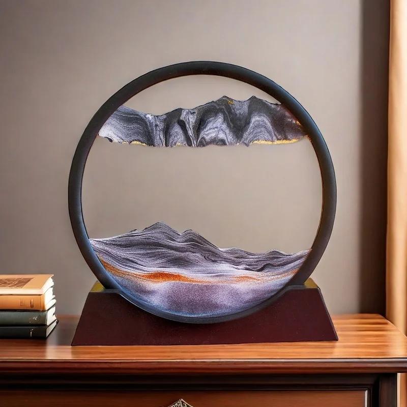 

Песочные часы с движущимся песком 3D - Круглые стеклянные песочные часы с глубоким морским пейзажем для украшения офиса и дома, зыбучие пески, текучая живопись чёрный