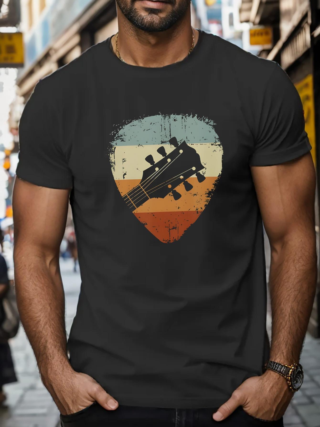 

Men s summer 100% pure cotton fashionable casual loose retro guitar pattern printed round neck short sleeved T-shirt top 5XL різнокольоровий