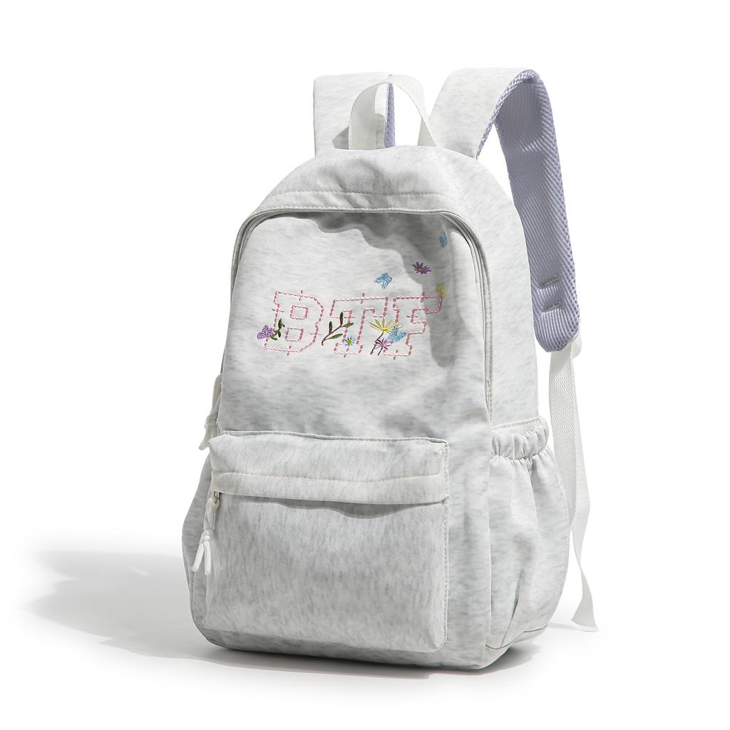 Schoolbag New Embroidered Backpack Female Students Large Capacity Simple Versatile School Bag Junior High School Student Backpack Lightweight