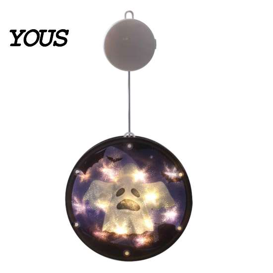 Easy Install Holiday Lighting Halloween Window Decor Light, Battery Powered Ghost Pumpkin Fairy Light String Lantern for Party, Spooky Hanging