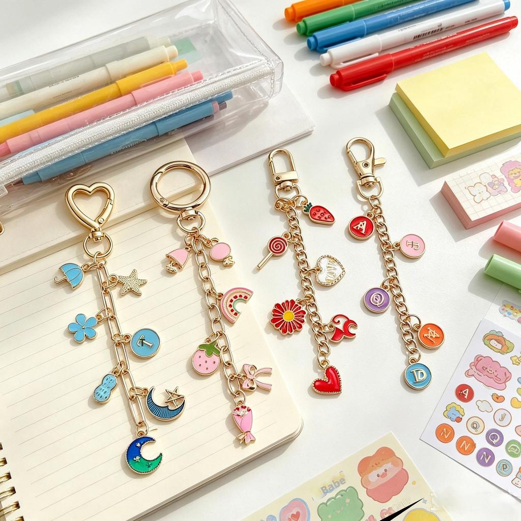 363-piece Cartoon Alloy Handmade DIY Keychain Kit for Making Letter Pendants Animal & Heart Charms and Accessories
