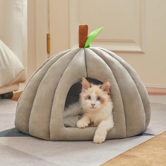 Plush Pumpkin Pet House with Removable Cushion Autumn Winter Warm Small Medium Dog Cat Bed Cave Plush Indoor Kitten Puppy Sleeping Nest