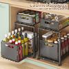 Double Drawer Sink Storage Rack Adjustable Height Household Sliding Cabinet Basket Space Saving Kitchen Storage Rack