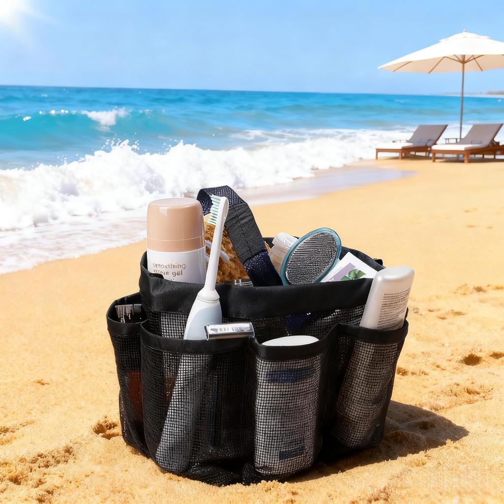 Mesh Shower Caddy Bathroom Portable College Dorm Essentials for Girls Guys Shower Tote Beach Camp Travel Hanging Toiletry Bag Black