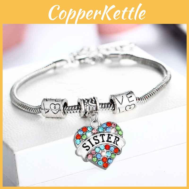 Crafted Family Members Inlaid Colorful Rhinestone Love Heart Bracelet Gift**