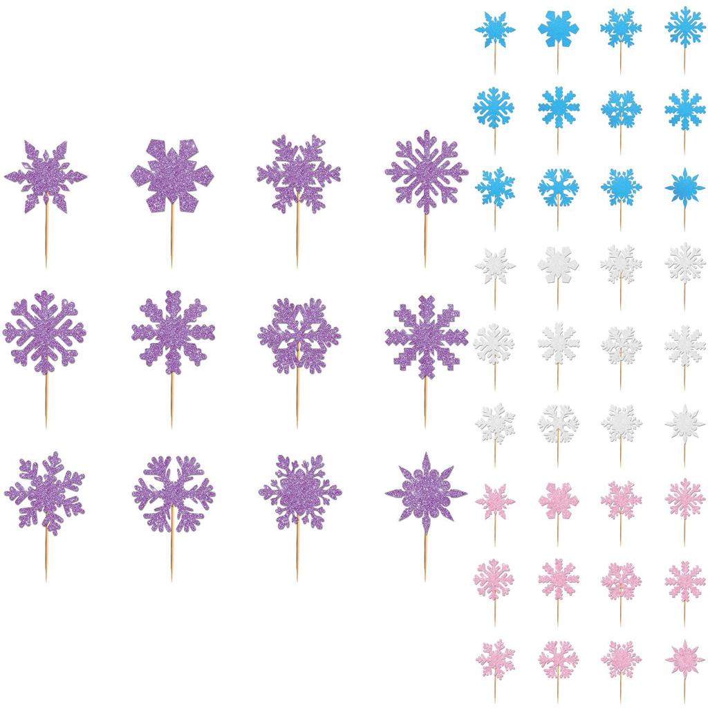 Christmas Snowflake Cake Embellishments With Shining Design For Winter Party Supplies