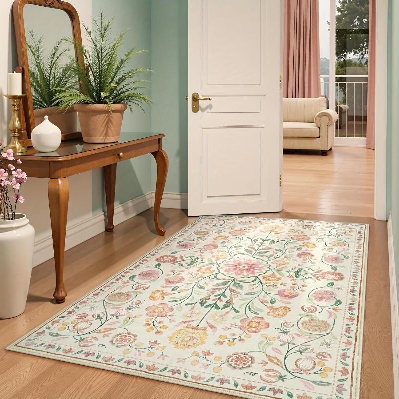 Koberce do obývacího pokoje Protiskluzové Měkké Lze prát v pračce Podložka pod nohy Bohémský Růžový Květinový Koberec Ložnice Domácí Dekorace Podložky Omyvatelné Koberce
