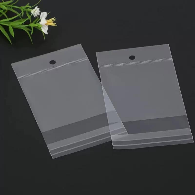 Disposable Transparent Self-adhesive Pouchs with Hanging Holes Jewelry Cosmetic Trial Packaging Bag Accessory Toys Product Storage Display Pocket