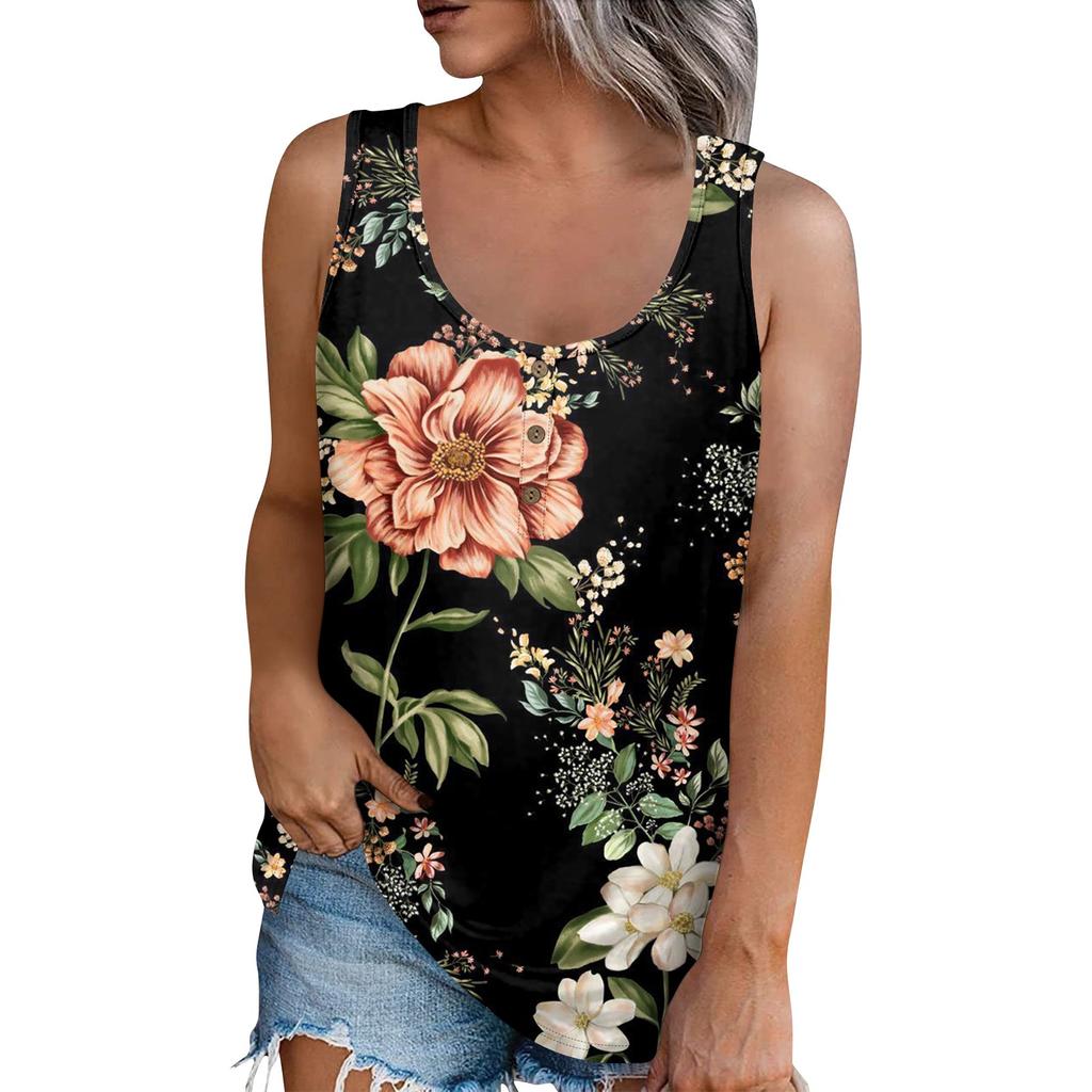 Women's Fashion Summer Round Neck Tank Top Lightweight Sleeveless  Print Tank Top