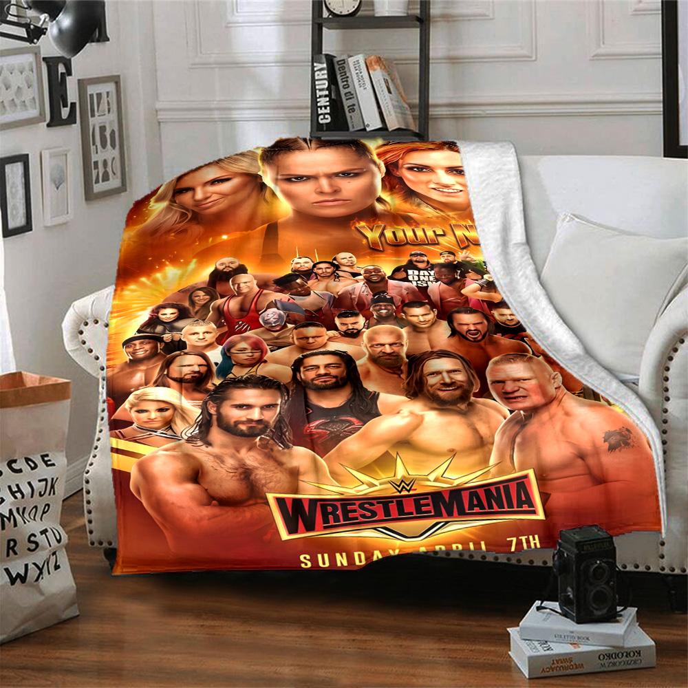 Wrestlemania Customize Text Blanket Lightweight Personalized Blanket Durable Comfort for Living Room Couch Seaside Office Four Seasons Universal