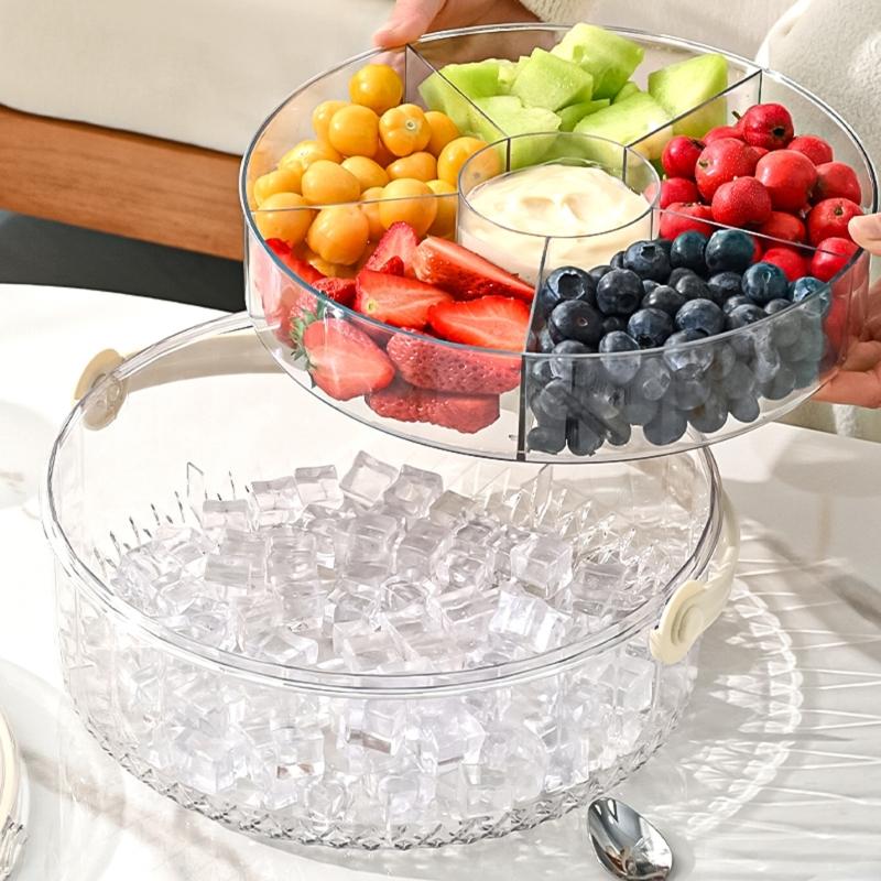 Multiurpose Chilled Serving Tray With Removable Lid Divided Compartments And Central Dip Bowl For Entertaining Gatherings