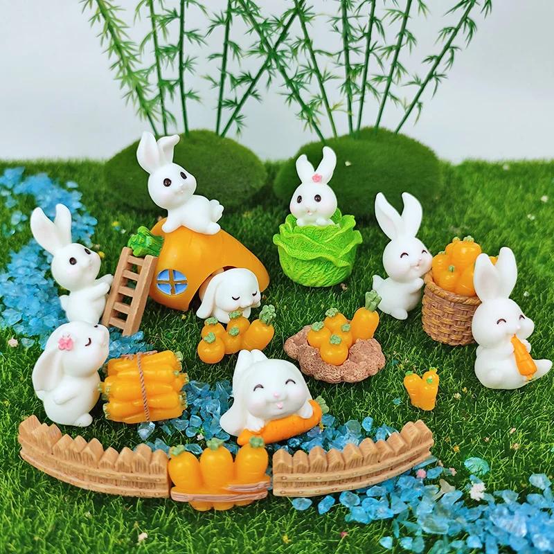 2025 Wielkanoc Słodkie Króliki Zajączek Marchewka Miniaturowa Figurka DIY Krajobraz Ozdoba Domowa Doniczkowa Dekoracja Ciasta Zwierzęce Akcesoria