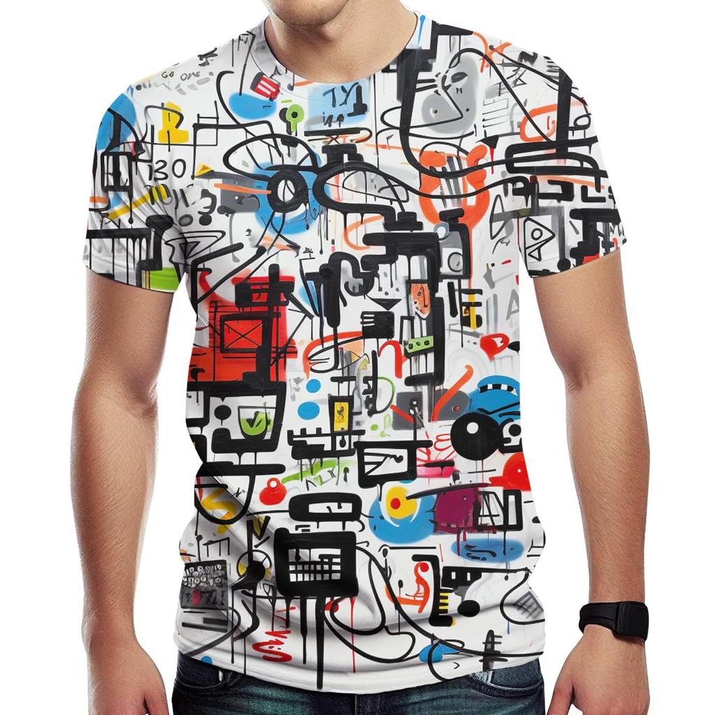 Summer fun men and women fashion casual 3d printing graffiti print polyester t-shirt out of the casual trend round neck t-shirt