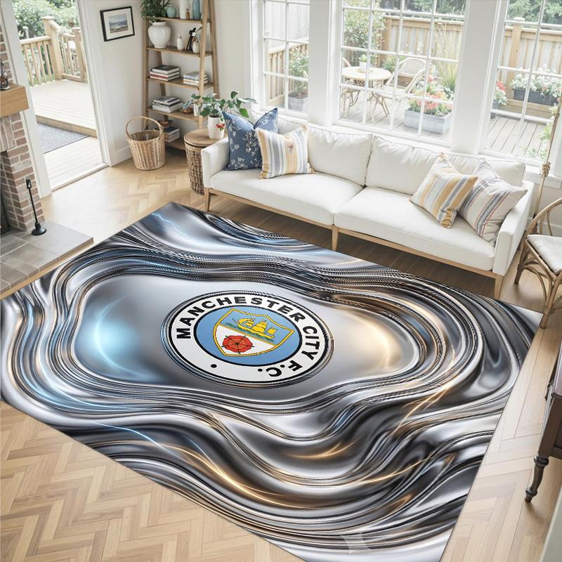 Manchester City Design Crystal Velvet Carpet Cozy Non?Slip Printed Rug For Bedroom Living Room Entrance