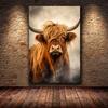 Scottish Highland Cow Wild Animal Nordic Nature Landscape Poster Canvas Painting Wall Art Pictures for Room Home Farmhouse Decor