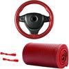 Genuine Leather Steering Wheel Cover, 15 Inches Breathable Stitch On Wrap Steering Wheel Cover, Anti-Slip Auto Wheel DIY Sewing Protector With Needle