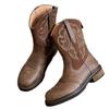Sheepskin Version~ British Style Short Boots Women's Shoes Brown Retro Embroidered Western Cowboy Boots Thin Boots Martin Boots Women's Tide