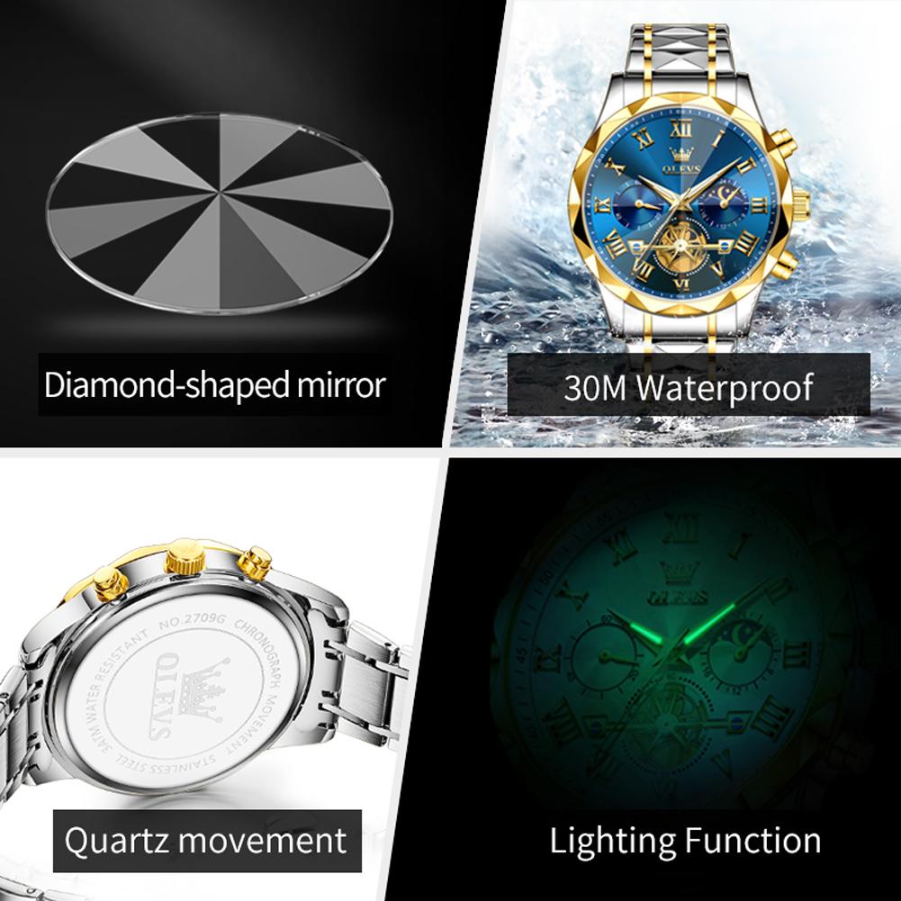 OLEVS 2709  Luxury  Hollow Skeleton Bands Best-selling Styles Oem Custom Logo Stainless Steel Chronograph Quartz Watch for Man