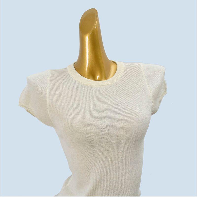 Six Wool Soft Glutinous Knitting Bottoming Shirt for Women Spring and Autumn Elegant Silm Slim Looking Short Sleeve Round Neck Pullover Top Length