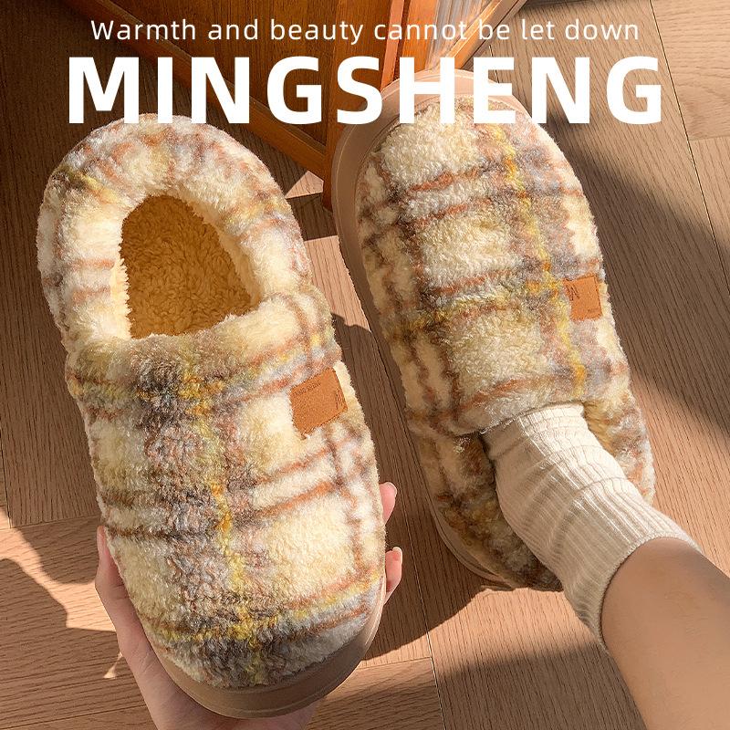 Winter new cotton drag plaid bag and cotton shoes with velvet warm thick sole