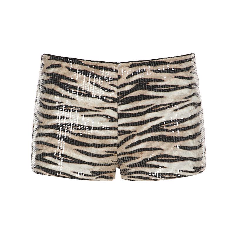 

Slim Low-Waist Zebra Print Sequin Shorts - European & American Street Style Hip-Hugging Ultra-Shorts Medium