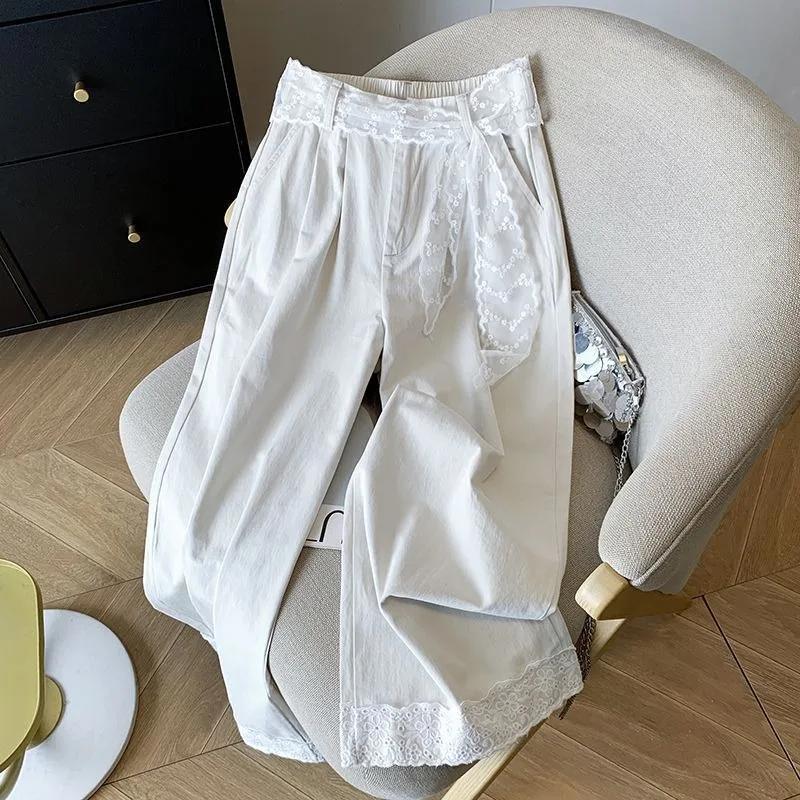 Loose Women's Thin  New Small Straight Pants Light Blue Lace Nine-point Casual Wide-leg Pants