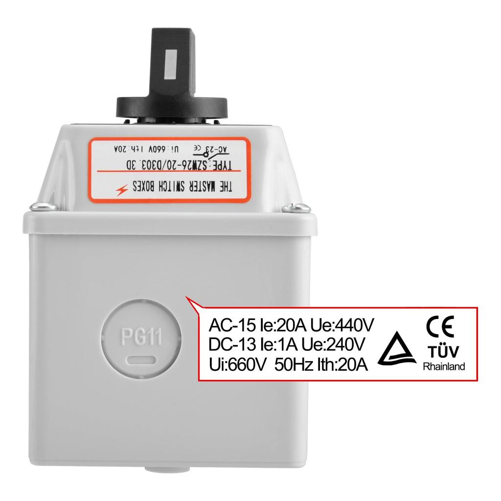 Heschen Universal Rotary Cam Selector Switch 660V with Master and Exterior Box SZW26-20/D303.3D, 20A, 3-Position, 3-Phase 12-Terminal, CE, Switch,