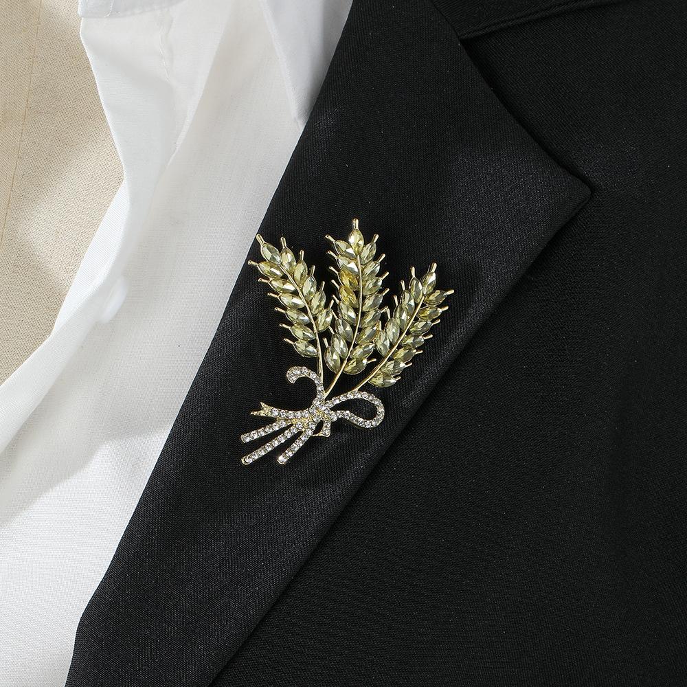 Золотая Брошь-Колос Пшеницы, Инкрустированная Алмазами, Осенне-Зимняя Ячменная Пасторальная Брошь, Модная Булавка для Костюма