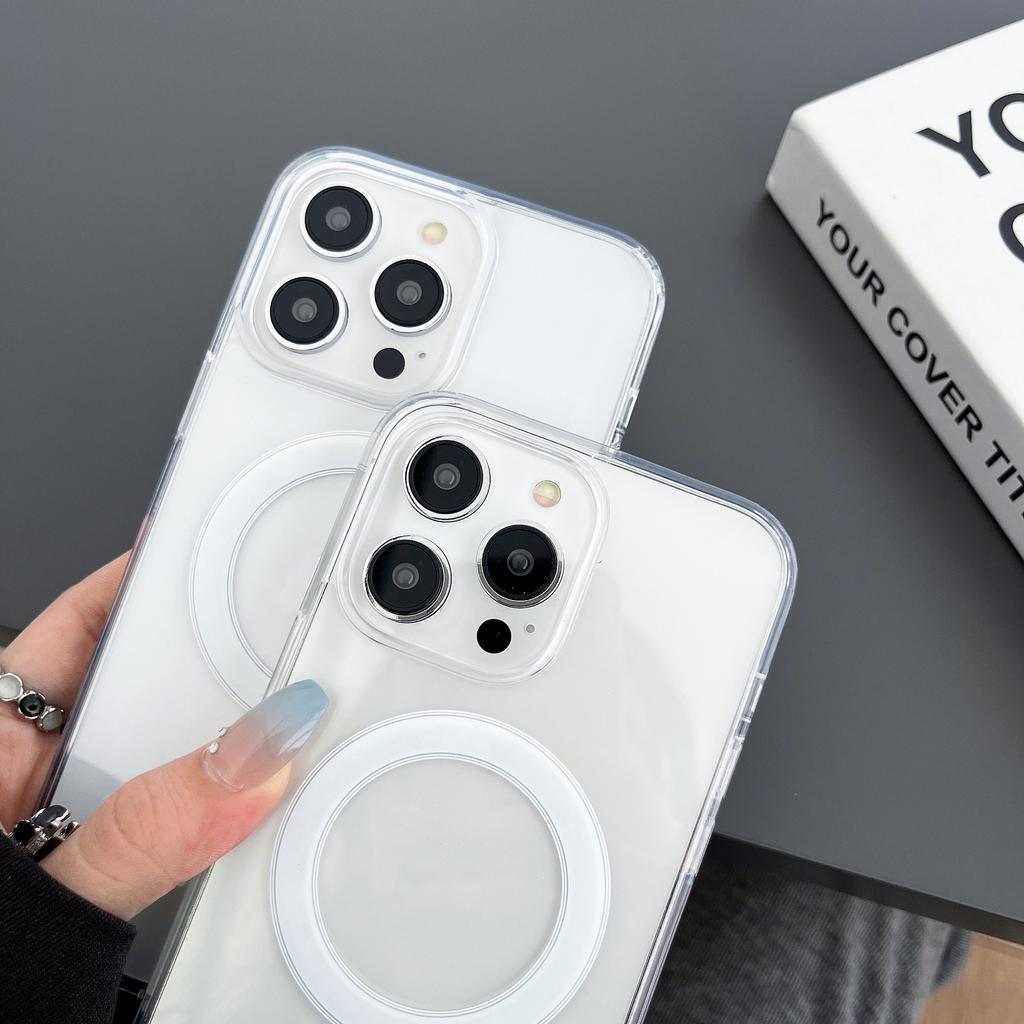 Magsafe Protective Cover for iPhone 14 ProMax, Transparent Acrylic Case, Compatible with Apple 15 Magnetic Mobile Phone Case.