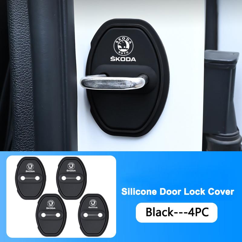 4pcs Car Silicone Door Lock Cover Protective Sticker For Skoda S Fabia Rapid Superb Octavia A5 a7 2 Kodiaq Scala VRS Accessories fsjn24