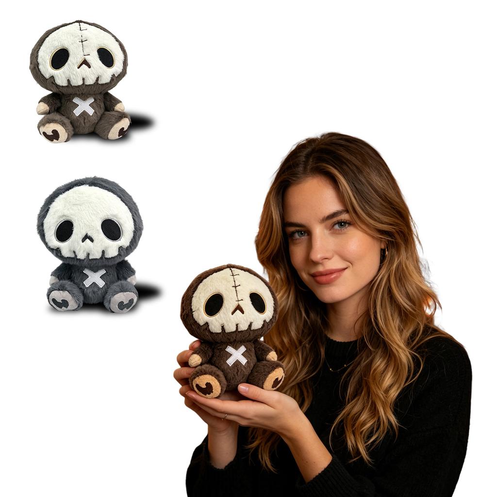 Plush Skull Doll Halloween Decoration Soft Stuffed Toy Skeleton Figure Sitting Pose Indoor Outdoor Display Collectible