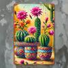 Vintage Mexican Cactus Floral Tin Metal Wall Art Plate Sign 19x30cm Easy Install Home Bedroom Office Cafe Garage Decor