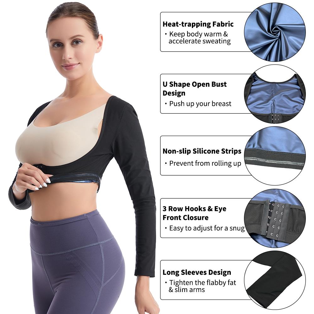Langärmliger Arm-Schlankheitsformer für Frauen, Polymer-Sauna-Schweißweste, Workout-Tanktops, Formwäsche, Armtrimmer, Gewichtsverlust, Taillentrainer-Shirt