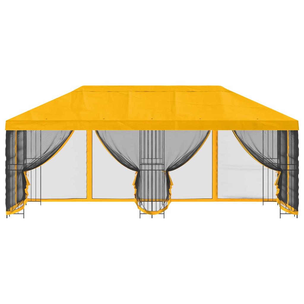 Pavilion with Side Walls 6 X 3 M Yellow Polyester and Steel 190 G M²