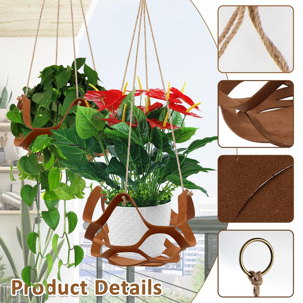 2Pcs Hanging Plant Basket PU Leather Indoor Outdoor Hanging Basket Flower Pot Holder 31CM and 22CM Decorative Flower Pot Stand
