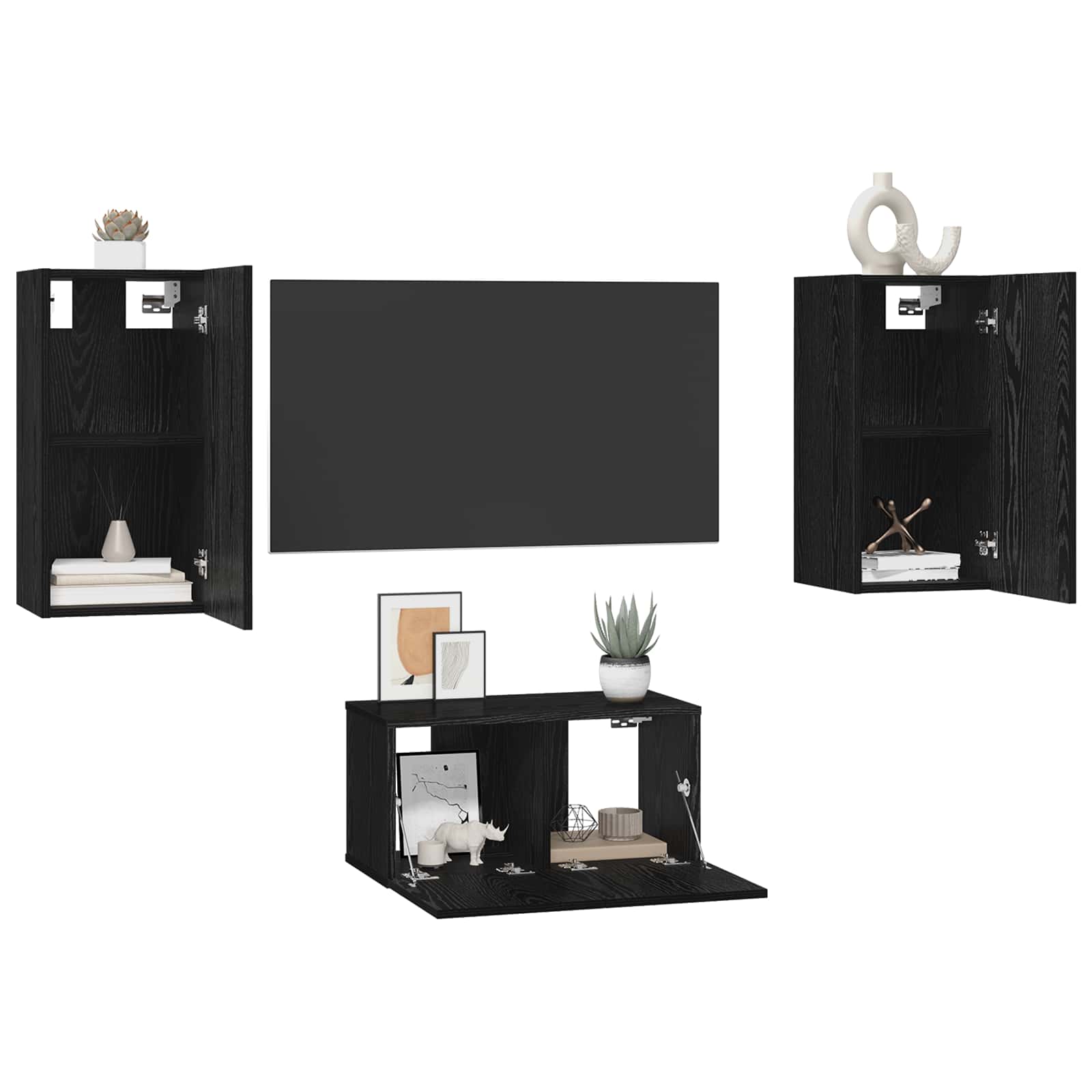 vidaXL TV Cabinet Set 3 pcs Black Oak Effect Wood Based Material