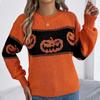Autumn Winter Halloween Pumpkin Print Pullovers Sweaters Women Long Sleeve Casual Woman Sweater Elegant Round Neck Loose Warm Ladies Knit Jumper 25366