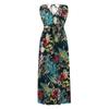 Vestido feminino casual de verão com estampa de bandagem elástica na cintura e decote em V sem mangas