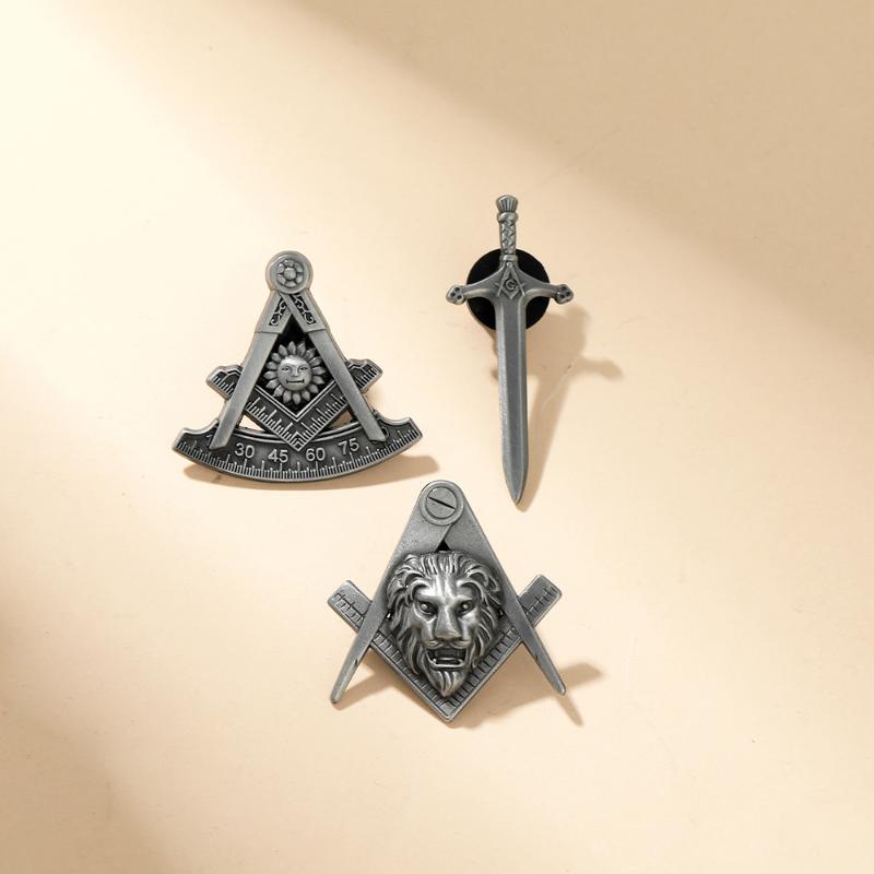 1 Peça Design de Cabeça de Leão Solar Emblema Maçônico Broches Insígnia Maçônica Emblema Maçônico Vintage Broches em Forma de Espada