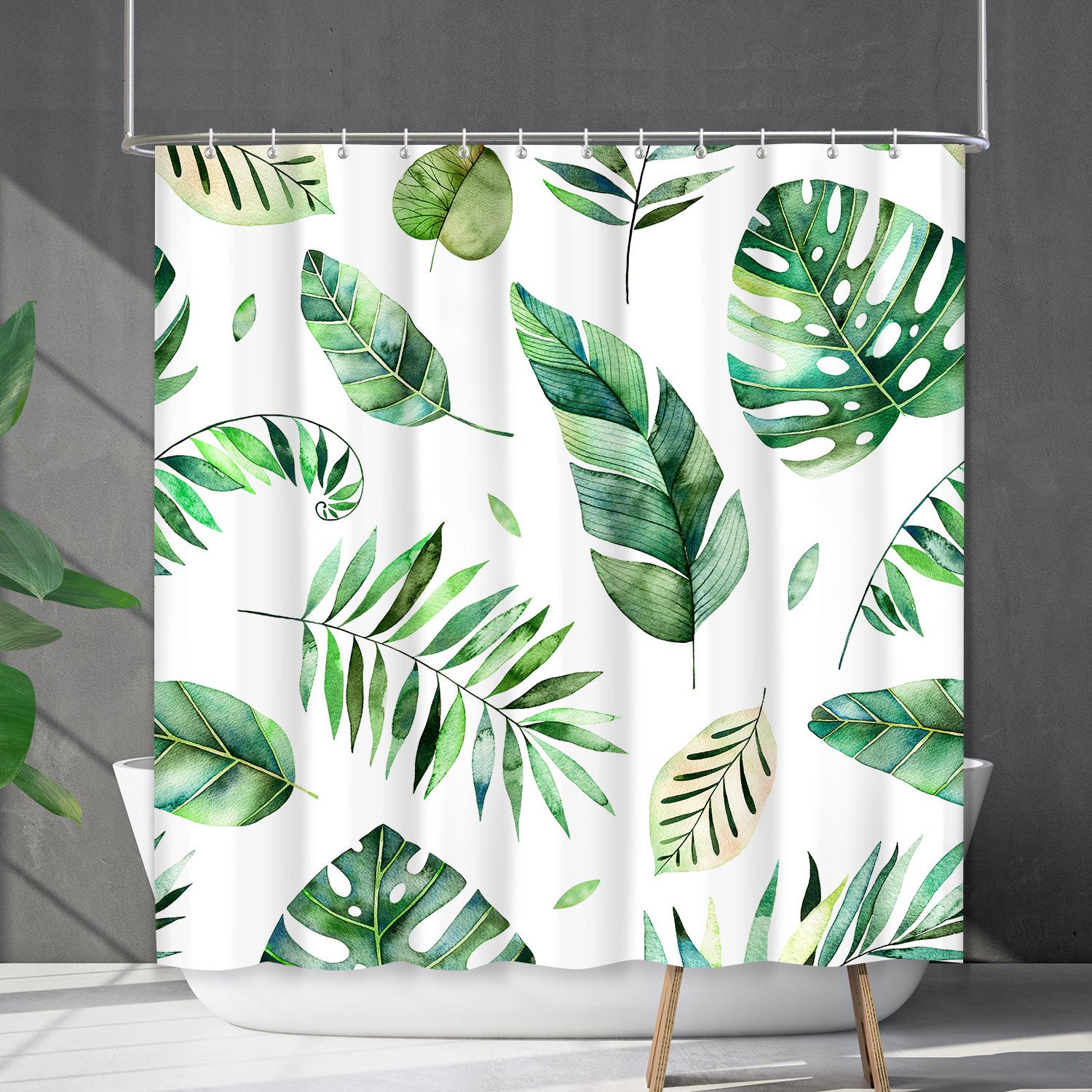 Shower Curtain Waterproof And Mildew-Proof 3D Digital Printing Plant Flower And Grass Leaf Shower Curtain Free Of Punching Shower curtain 90 * 180