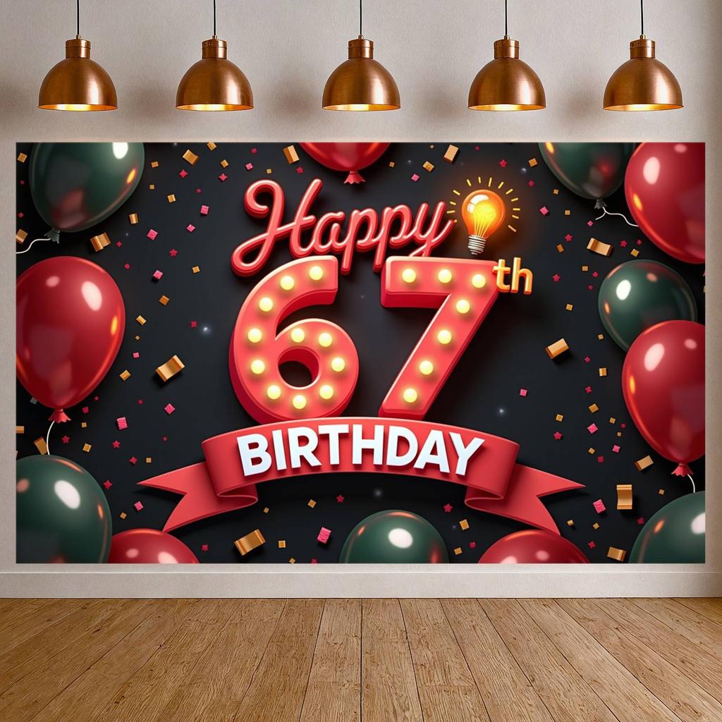 Birthday Party Backdrop Sparkling Stars 67th Celebration Background Party Celebration Backdrop Colorful Confetti For Photo Shoot