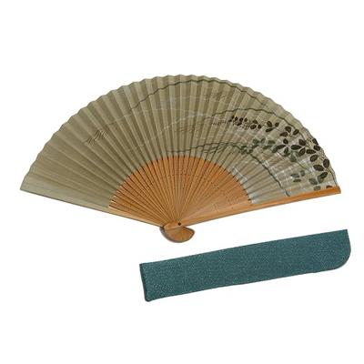 [Hasegawa] Kyoto Folding Fan, Bush Clover (Hagi), Medium Carving, Handcrafted by Kyoto Artisans, Inc
